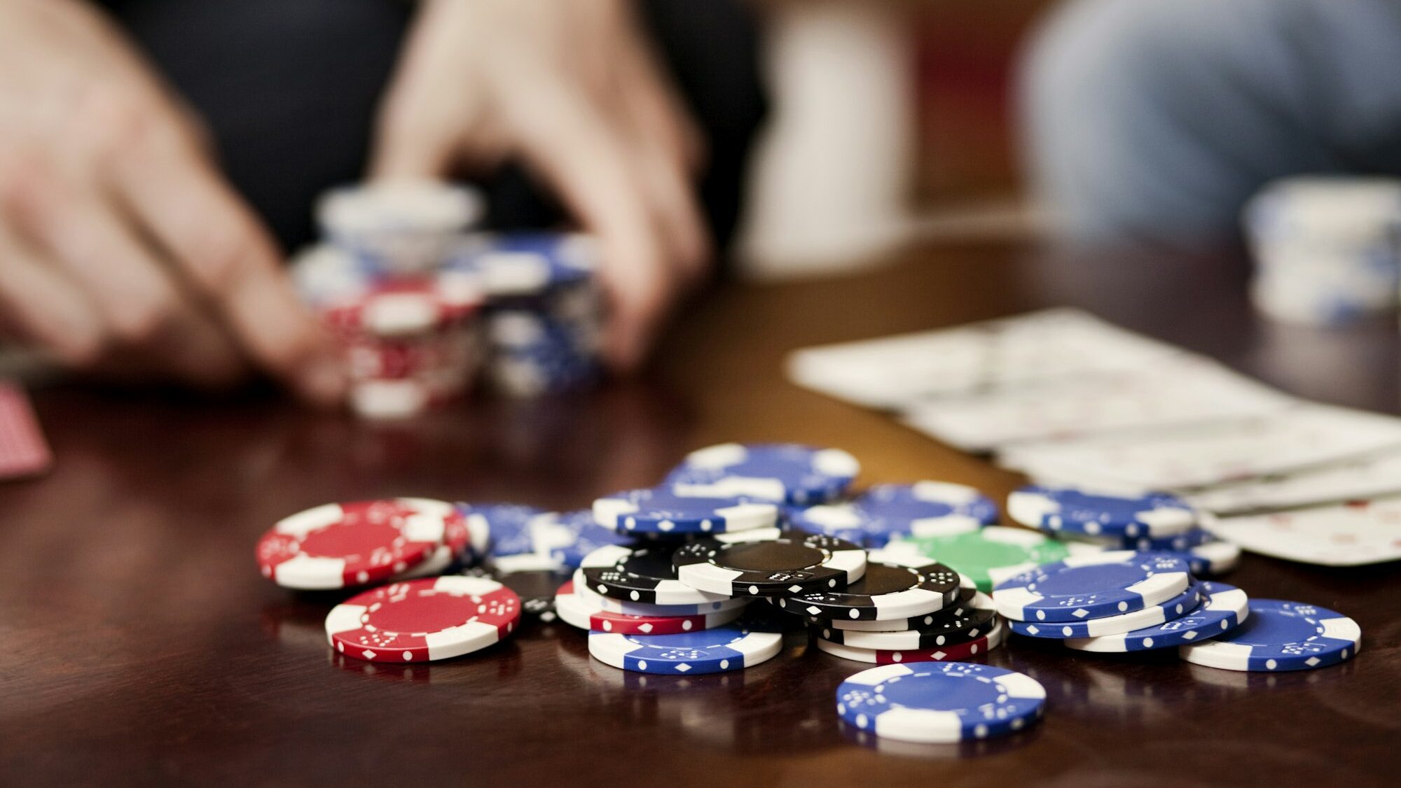 Gambling chips on table at casino